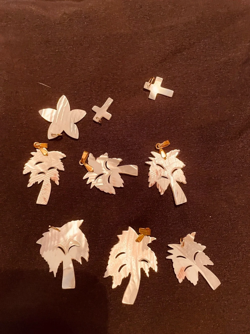 White Mother-of-Pearl Flower,& Palm, Pineapple, & CrossCharm Set - Women Jewelry